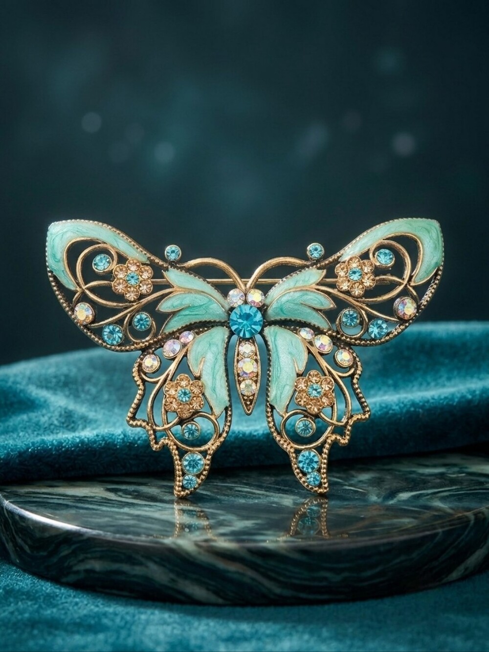 Vintage Nina Ricci Avon Enamel Rhinestone "Fly Away Butterfly Brooch" Pin Whimsi